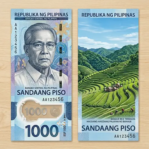 1000 Philippine Peso Banknote with Rodrigo Duterte Face & Rice Terraces Design