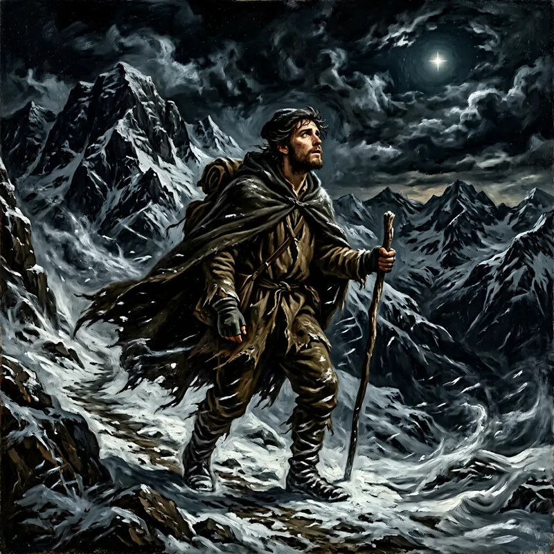 Majestic Starlit Solitude: Enigmatic Mountaintop Journey