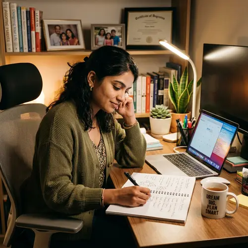 Aspirational Thoughts: A Woman Planning Her Future at Home Office