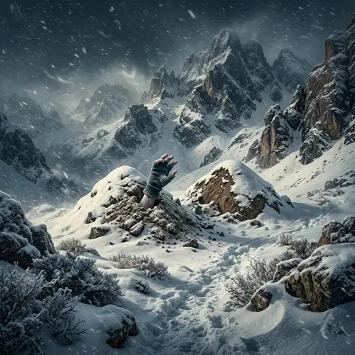 Baroque-Inspired Dramatic Snowy Mountain Landscape with Intriguing Detail