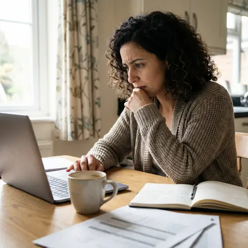 Anxious Middle-Eastern Woman Making a Decision at Kitchen Table