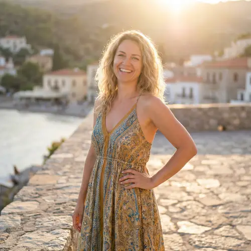 Breathtaking Eastern European Woman in Flowing Dress