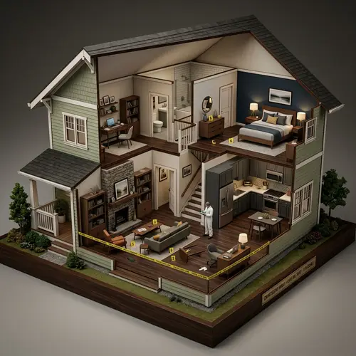 Intricate Crime Scene Model of a Two-Story House