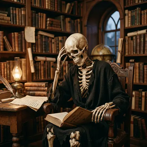 Thoughtful Skeleton Touches Forehead