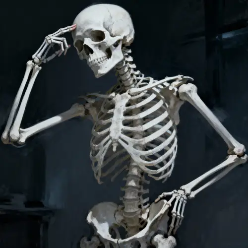 Thoughtful Skeleton Touches Forehead