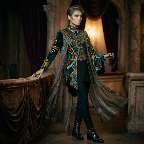 Androgynous Serpent-Like Figure in Stylish Attire