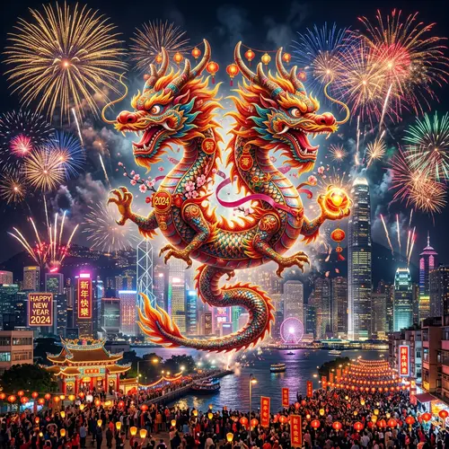 Vibrant New Year Dragon Dance 2024 in Urban Setting