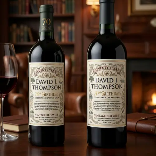 Elegant 70th Birthday Wine Label Design