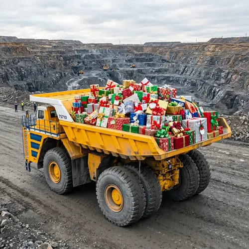 Colorful Christmas Gifts in Yellow BELAZ Dump Truck