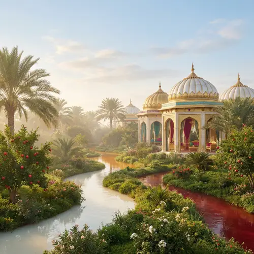 Islamic Paradise: Lush Gardens & Ethereal Light | Tranquil Serenity