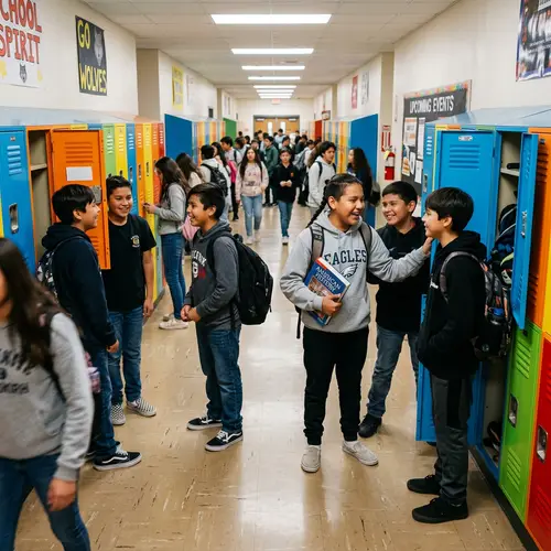 Native American Boys in Middle School Hallway
