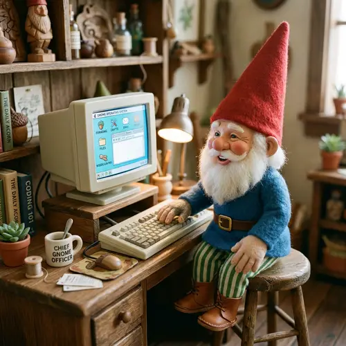 Gnome Toy Using a Computer - Fun Decor