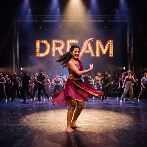 Passionate Hispanic Girl Dancer Spotlight Dream Performance