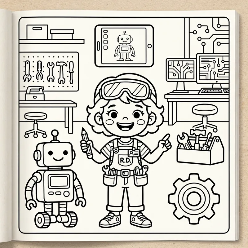 Cute Robot Designer Coloring Page for Kids Cute Robot Designer Coloring Page for Kids
