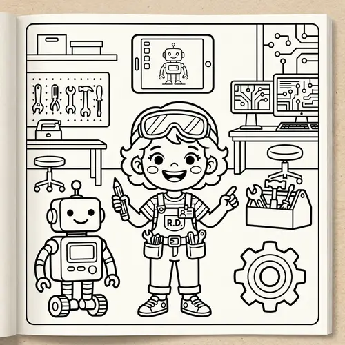 Cute Robot Designer Coloring Page for Kids