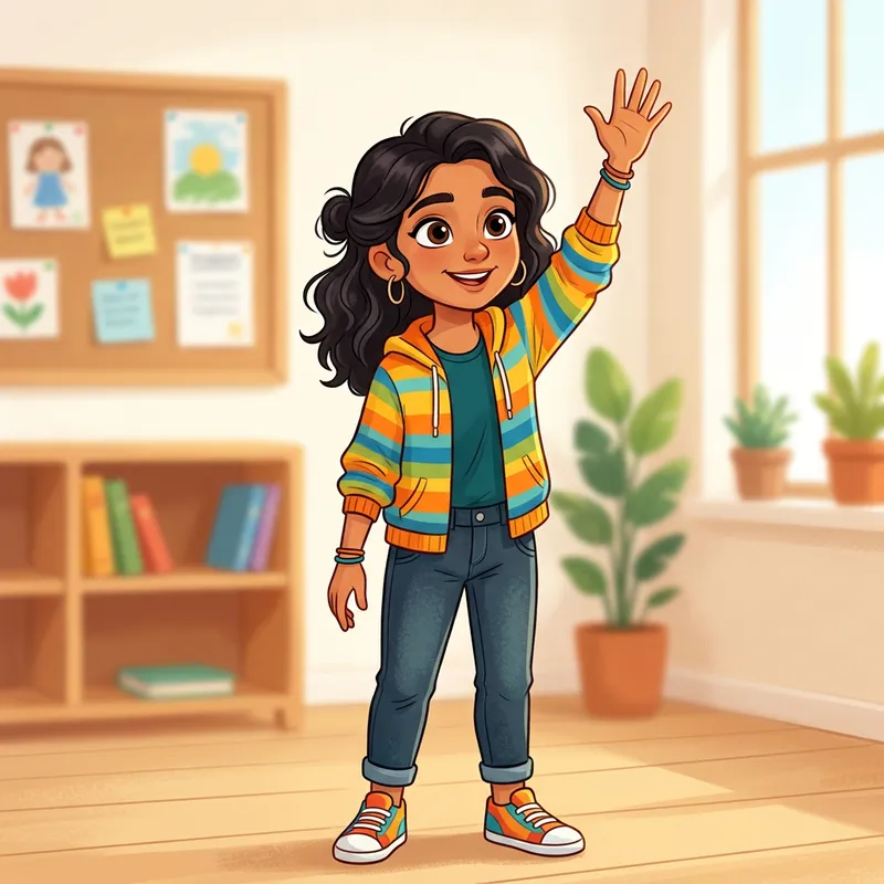 Bright Cartoon of Curious Teen Girl Asking a Question