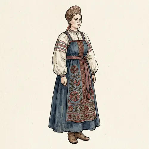 Authentic Traditional Russian Dress: Bold Lines & Muted Colors