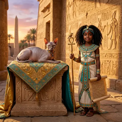 Majestic Sphinx Cat and Ancient Egyptian Girl