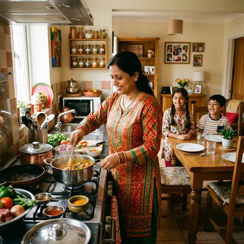 Warm South Asian Mother Cooking for Family | Home Happiness