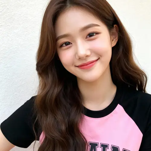 Korean Girl in Black and Pink T-Shirt
