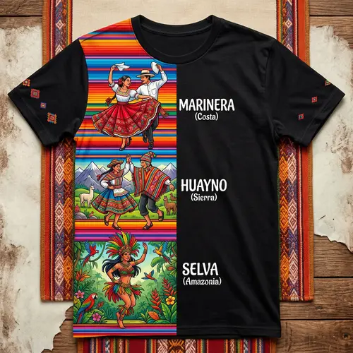 Peruvian Dance-Themed Striped T-Shirt Design