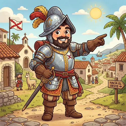Adorable 15th-Century Spanish Conquistador Cartoon Character