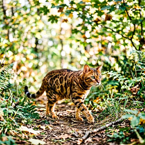 Graceful Bengal Cat in Enchanting Forest Setting