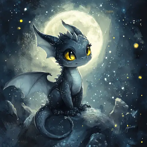Charming Chibi Dragon Under the Moonlight