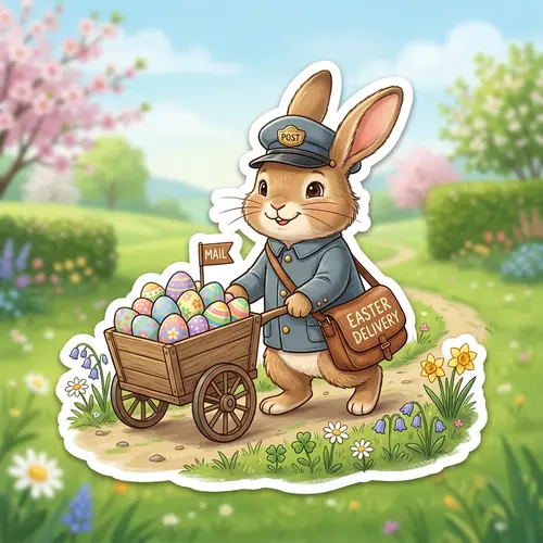 Easter Delivery Bunny Mail Carrier Sticker Design