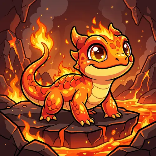 Cute Flaming Lizard - Vibrant Digital Art