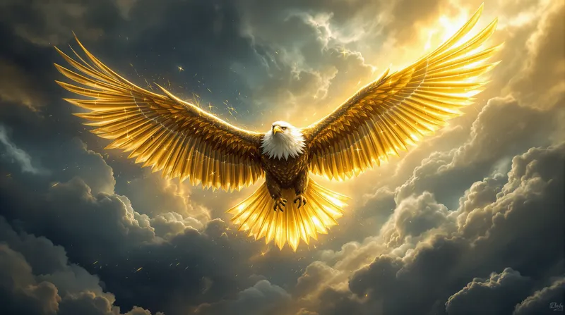 Majestic Eagle Soaring Through Stormy Sky Majestic Eagle Soaring Through Stormy Sky