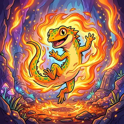 Cute Flaming Lizard Illustration in Cell Shading Style