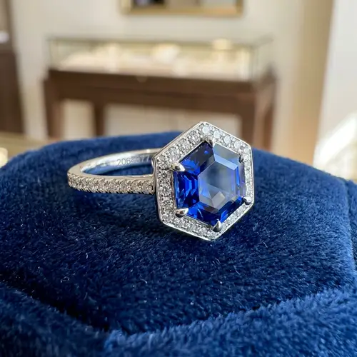 Hexagonal Gemstone Ring - Unique Jewelry Design