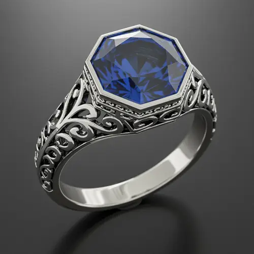 Hexagonal Gemstone Ring - Unique Jewelry Design