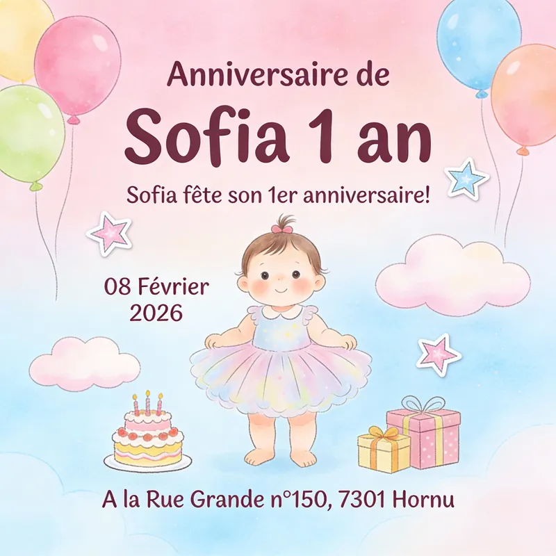 Sofia's 1st Birthday Invitation Card