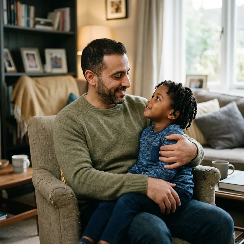Tender Middle-Eastern Man with Admiring Black Boy - A Heartwarming Moment Tender Middle-Eastern Man with Admiring Black Boy - A Heartwarming Moment