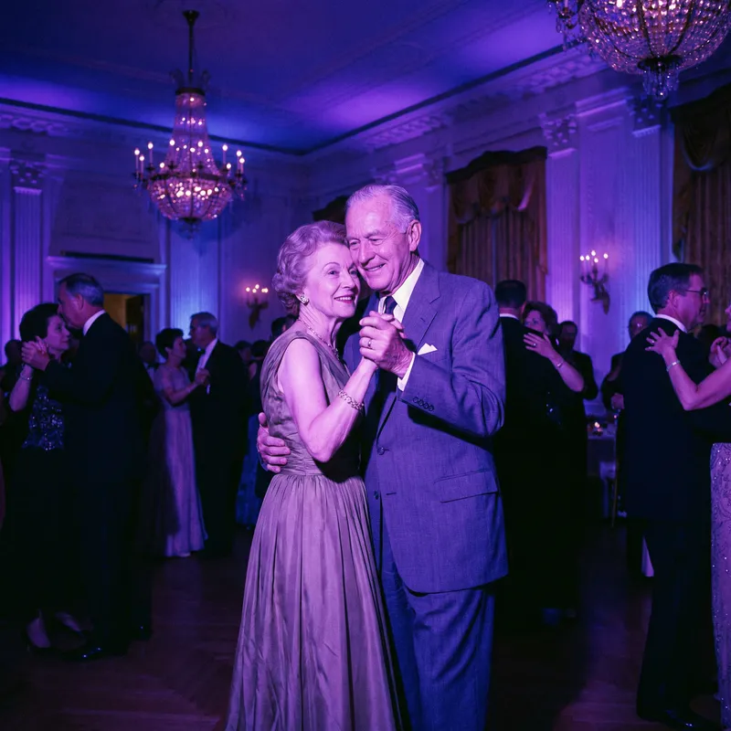 Elegant Dance: Senior Couple in Violet Lighting