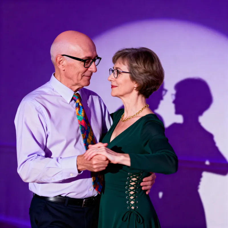 Elegant Dance: Senior Couple in Violet Lighting