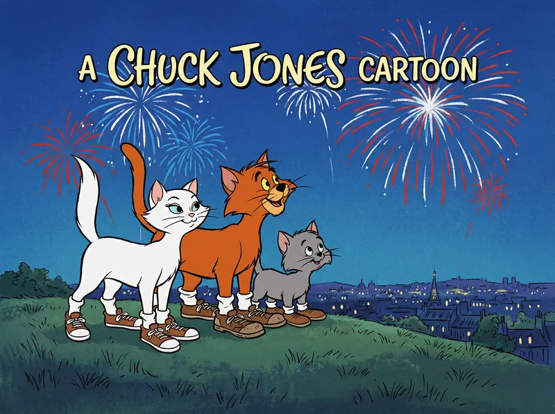 1962 Chuck Jones Art: Mewsette & Friends Watching Fireworks