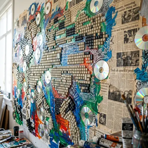 Artistic Wall Mural with Recycled Keyboard Keys
