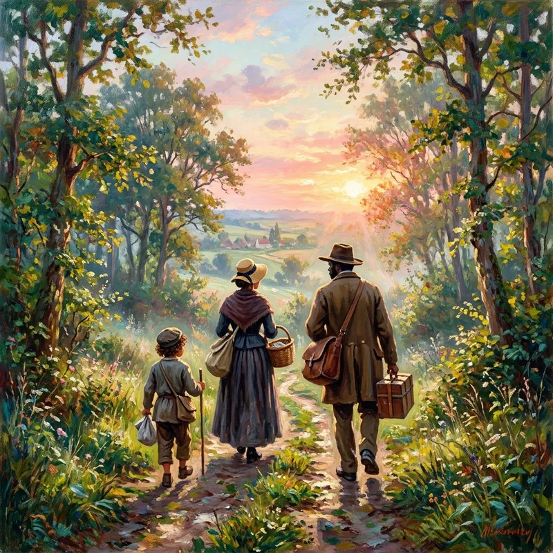 Traveling Impressionist Scene at Sunrise