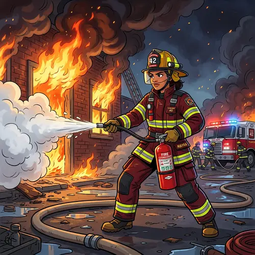 Animated Fire Fighter with Extinguisher