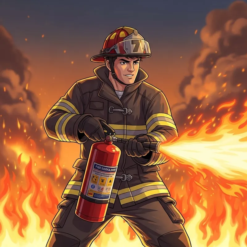 Animated Fire Fighter with Extinguisher