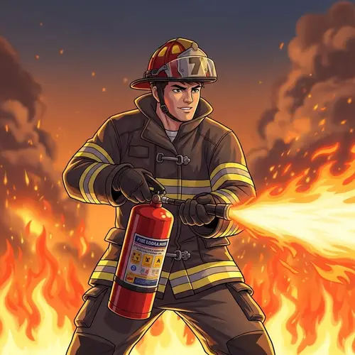 Animated Fire Fighter with Extinguisher