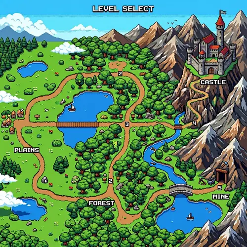 Pixel Art Level Selector Map: Adventure in Pixel Aesthetic