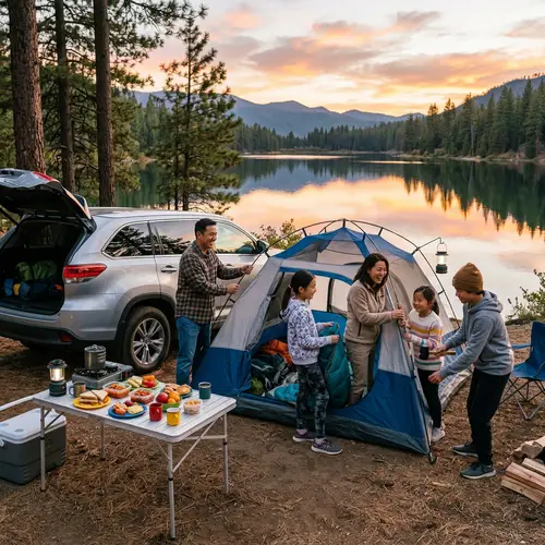 Family Car Camping Adventure at Serene Lake: Joyful Outdoor Getaway