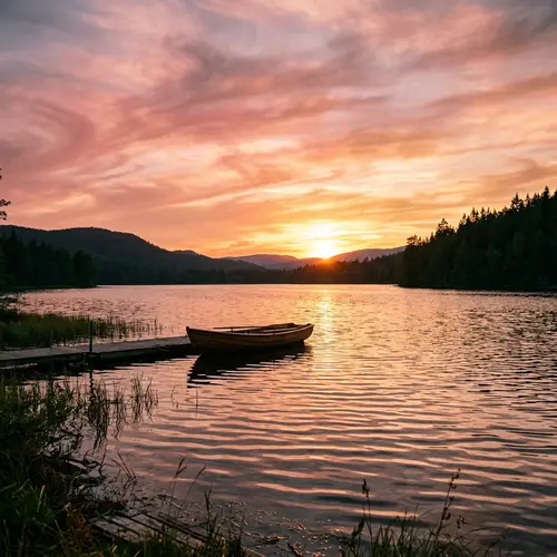 Tranquil Lake Sunset | Watercolor Sky View