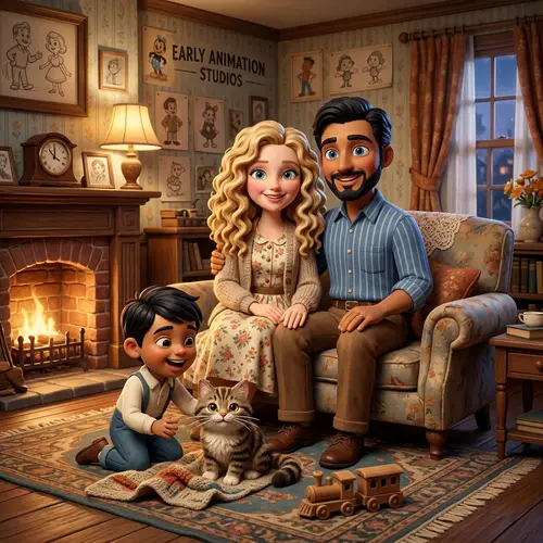 Charming 3D Family Illustration in Animation Style