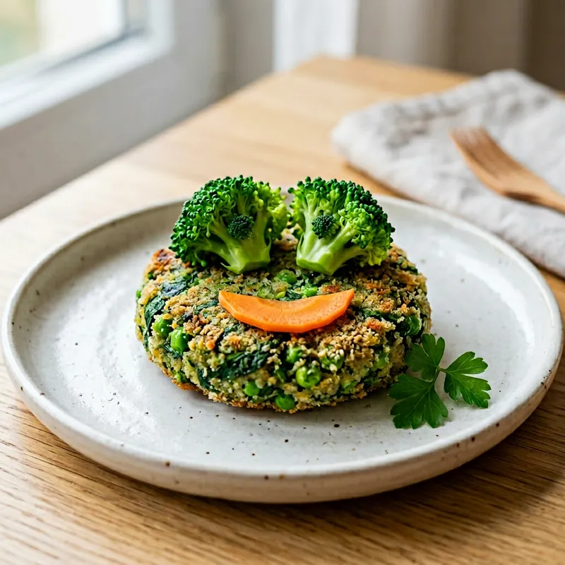 Green Cutlet with Broccoli Eyes and Carrot Smile