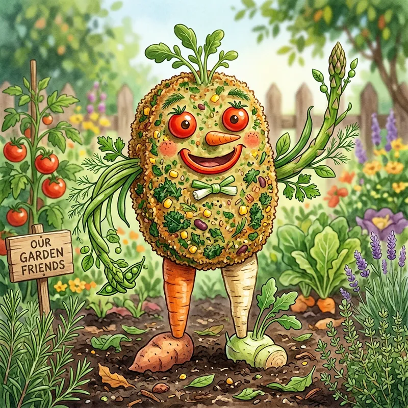 Whimsical Vegetable Cutlet Character | Unique Veggie & Plant Creation Whimsical Vegetable Cutlet Character | Unique Veggie & Plant Creation